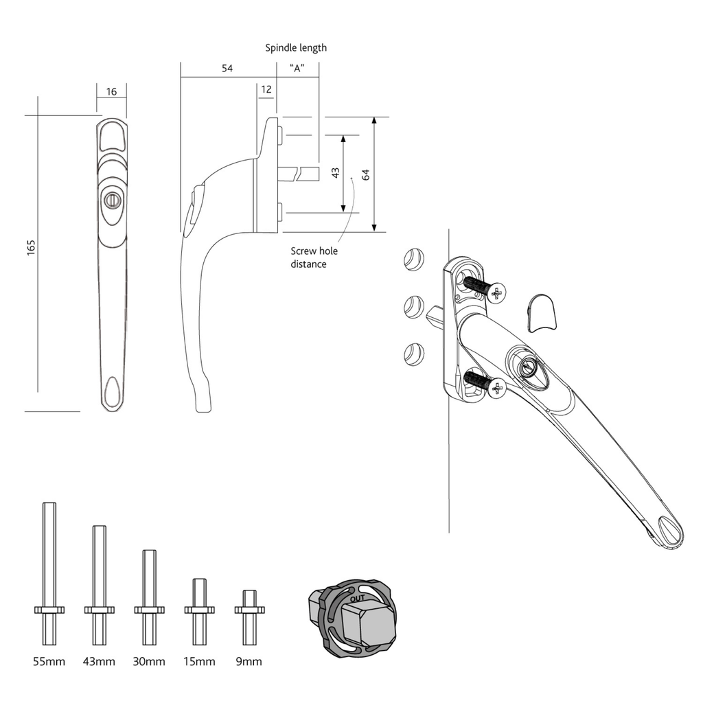 ERA Universal Window Handle Inline Espag Handle Multi-Spindle - White ...